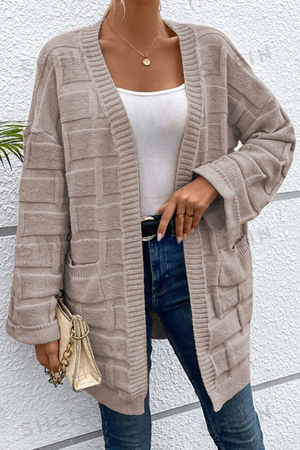 Delicacy Textured Knit Open Front Chic Cardigan with Pockets - Elegant Style