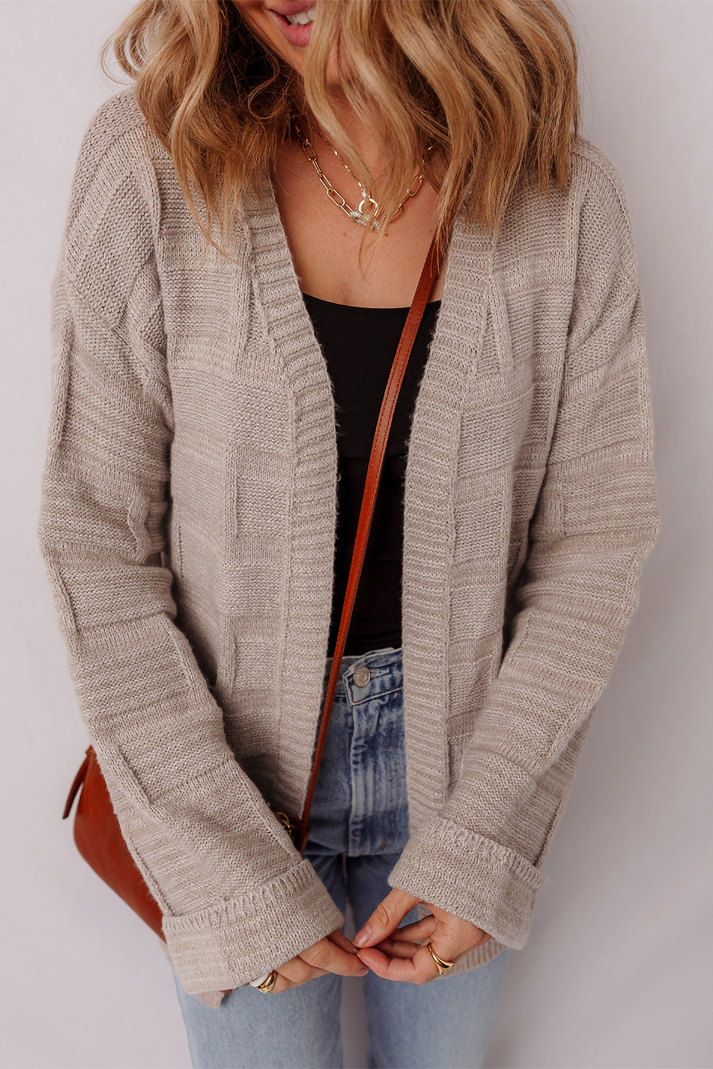 Delicacy Textured Knit Open Front Chic Cardigan with Pockets - Elegant Style