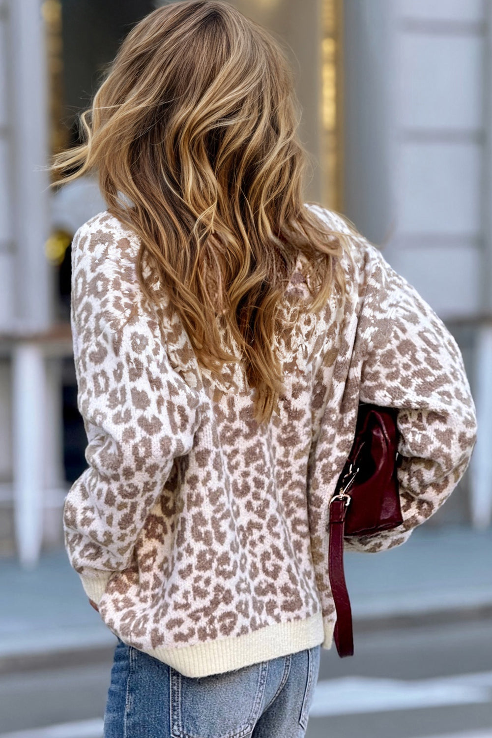Khaki Leopard Drop Shoulder Chunky Knitted Cardigan Sweater - Wild Style
