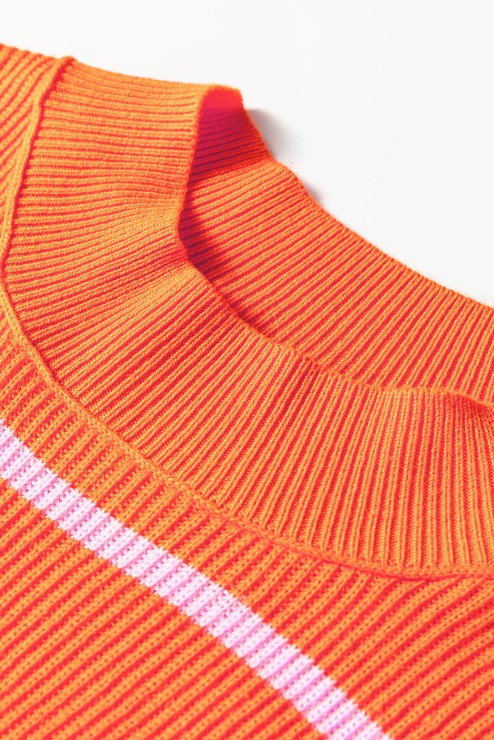 Orange Stripe Ribbed High Neck Drop Shoulder Boxy Fit Sweater - Modern Comfort