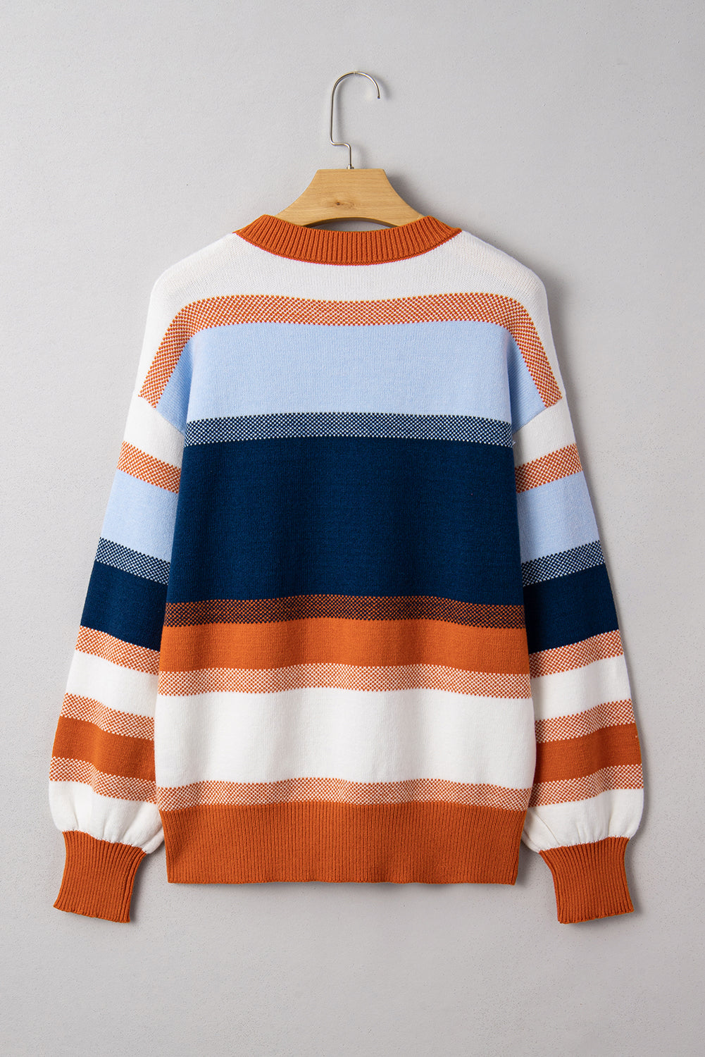 Dark Blue Color Block Round Neck Tunic Sweater - Modern Elegance