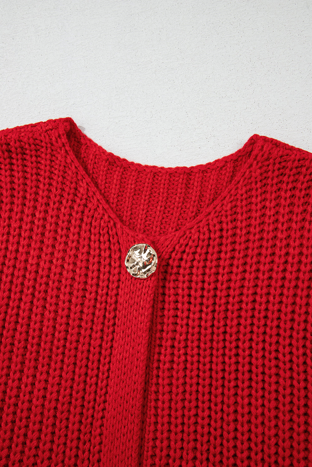 Fiery Red Solid Textured Knit Side Pockets Buttoned Sweater Vest - Bold Statement
