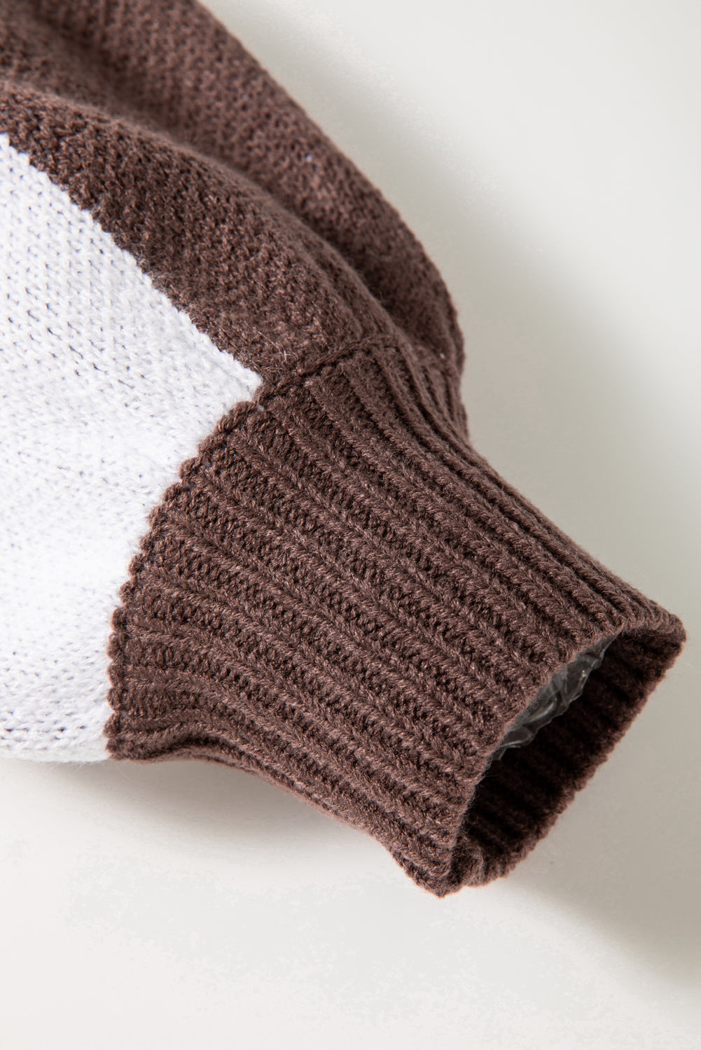 Dark Brown Checkered Bishop Sleeve Sweater - Rich Fall Statement