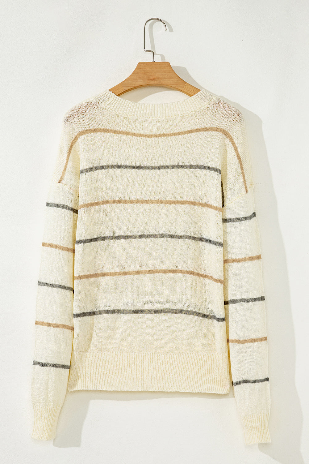 Multicolour Striped Ribbed Edge Drop Shoulder Sweater - Rainbow Style