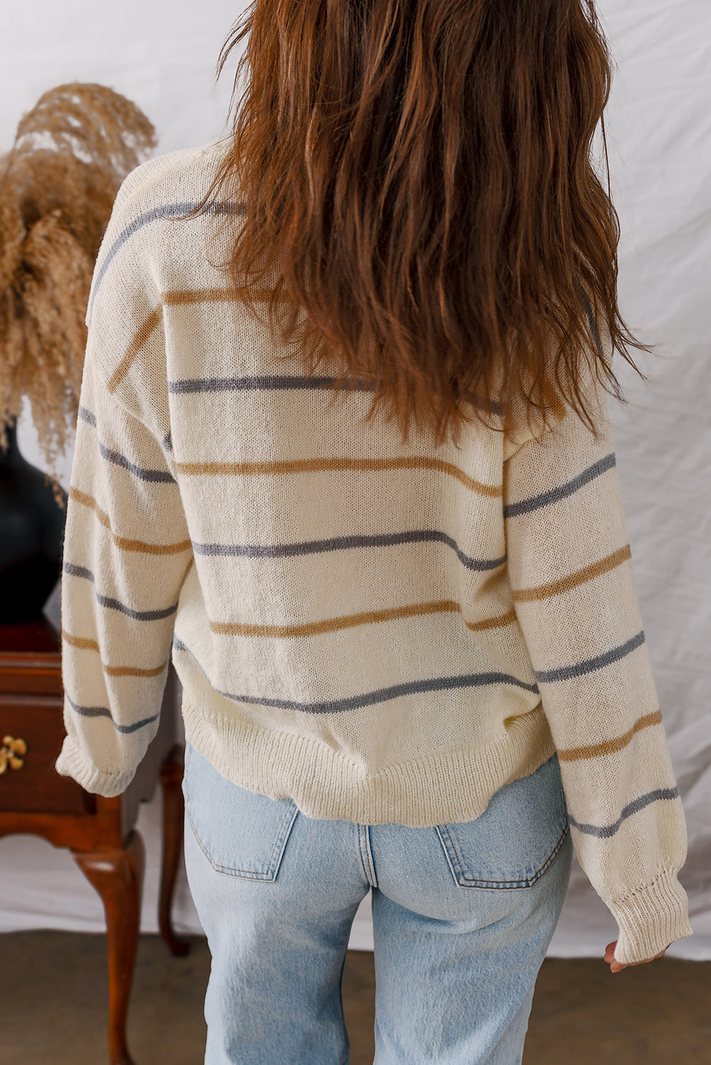Multicolour Striped Ribbed Edge Drop Shoulder Sweater - Rainbow Style