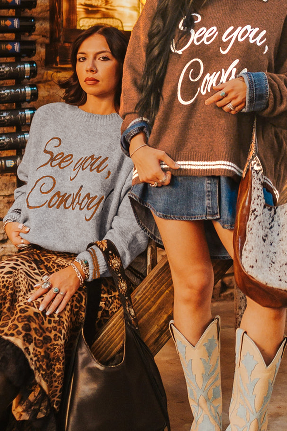Coffee See You Cowboy Embroidered Western Graphic Sweater - Ranch Style