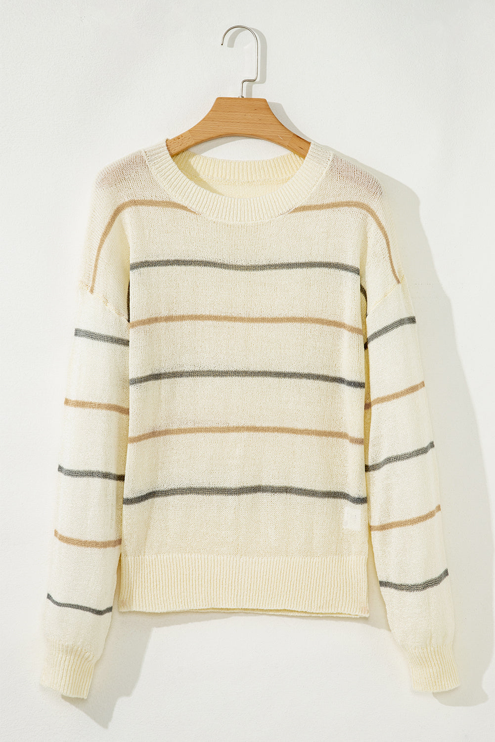 Multicolour Striped Ribbed Edge Drop Shoulder Sweater - Rainbow Style