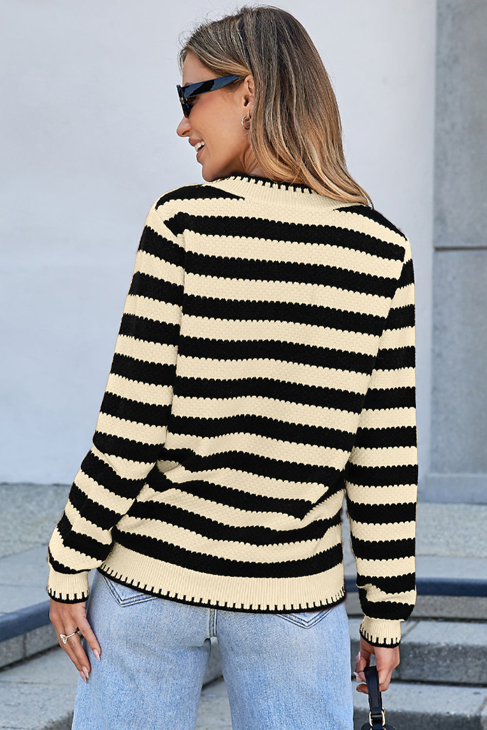 Apricot Stripe Chic Golden Button Cardigan Sweater - Luxe Details