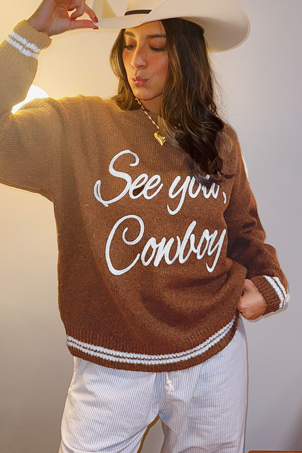 Coffee See You Cowboy Embroidered Western Graphic Sweater - Ranch Style