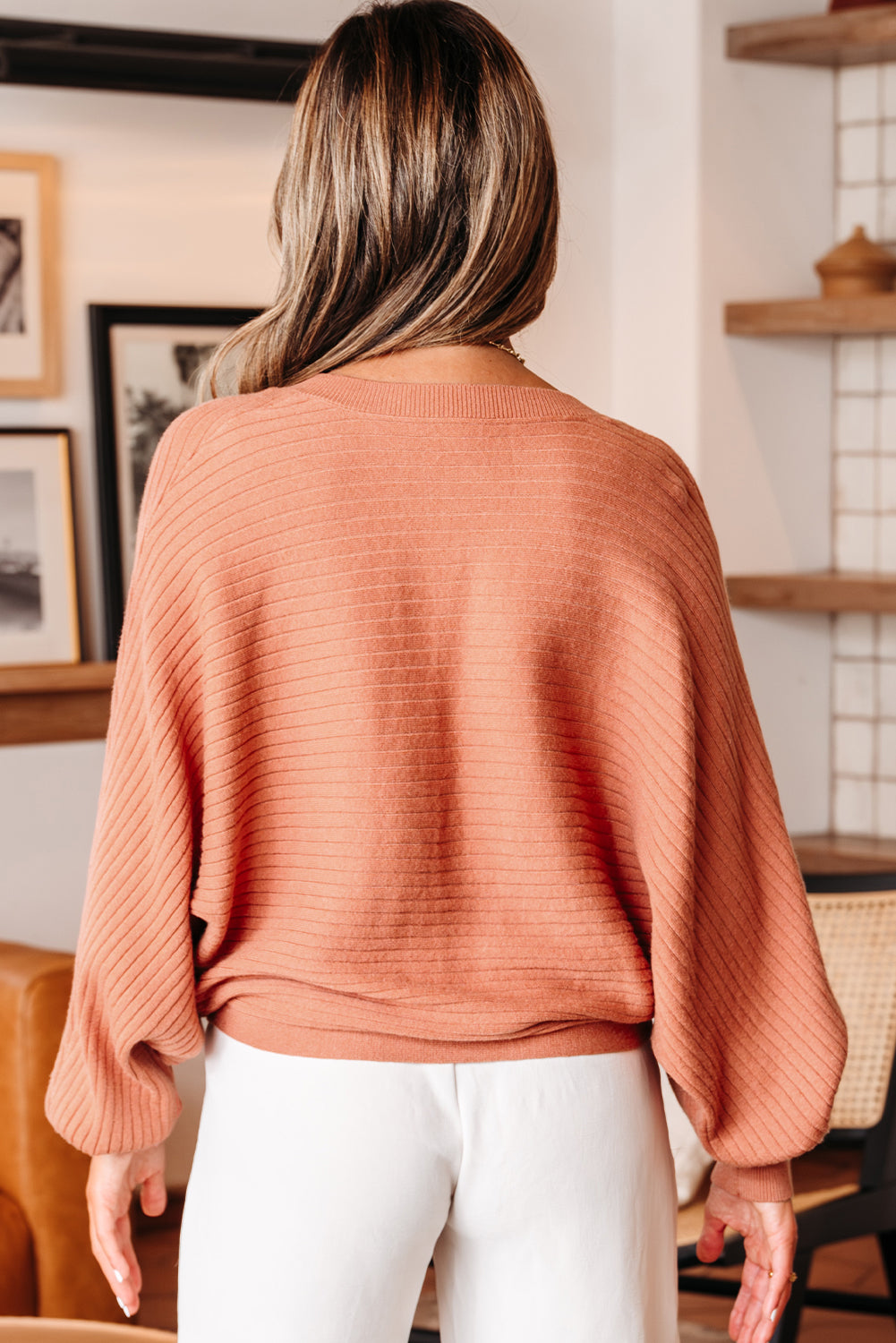 Apricot Pink Wide Rib Knit Button Front Dolman Sleeve Sweater Cardigan - Soft Romance