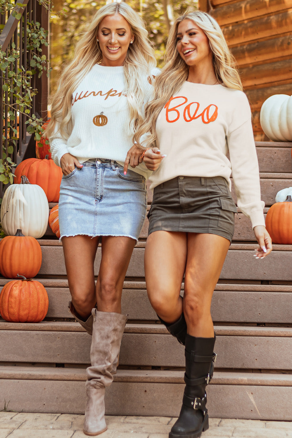 Apricot Boo Knitted Pattern Ribbed Edge Drop Shoulder Sweater - Playful Style