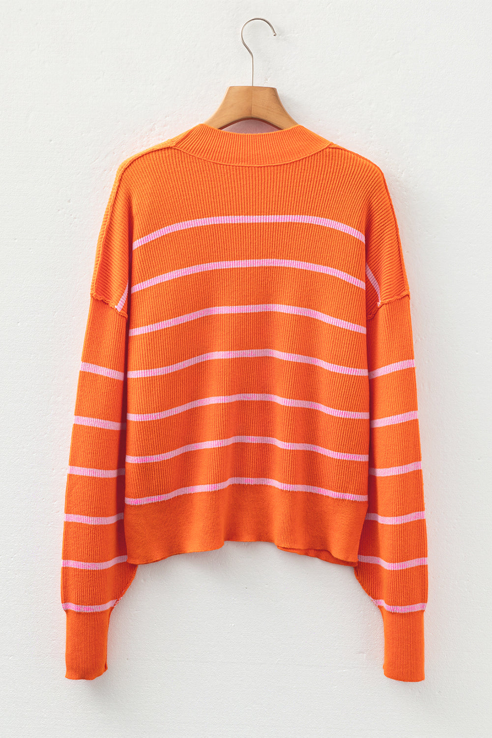 Orange Stripe Ribbed High Neck Drop Shoulder Boxy Fit Sweater - Modern Comfort