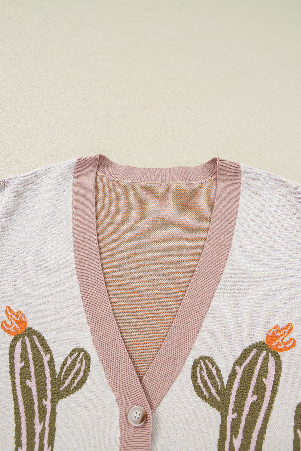 Apricot Western Desert Cactus Print Plus Size Button Cardigan Sweater - Boho Style