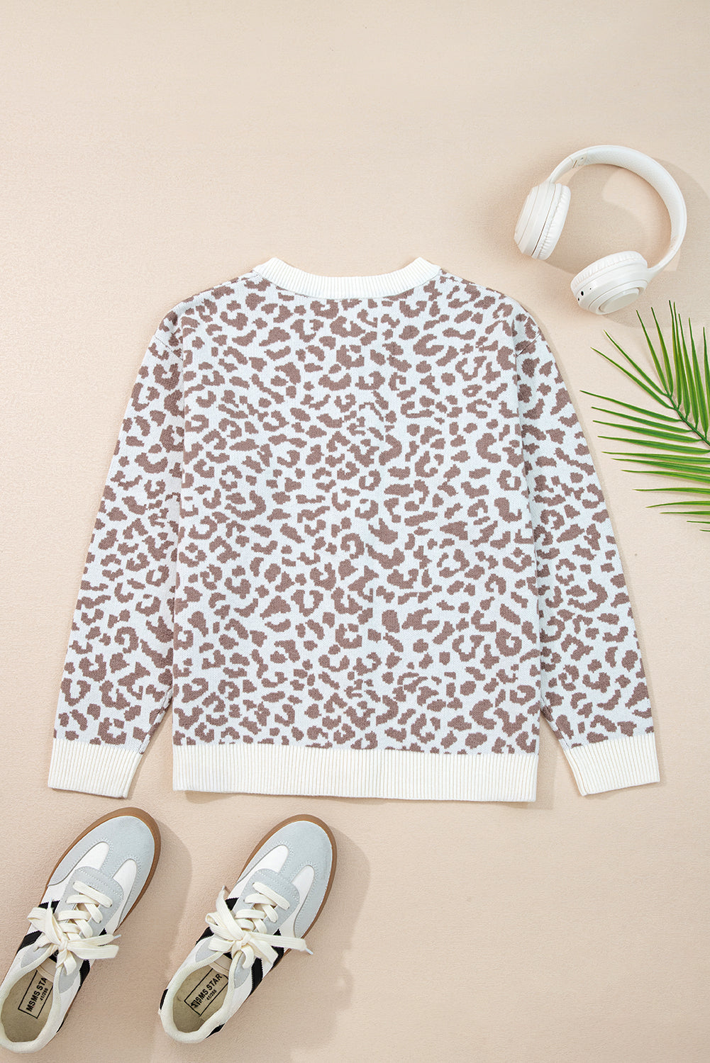 Khaki Leopard Drop Shoulder Chunky Knitted Cardigan Sweater - Wild Style