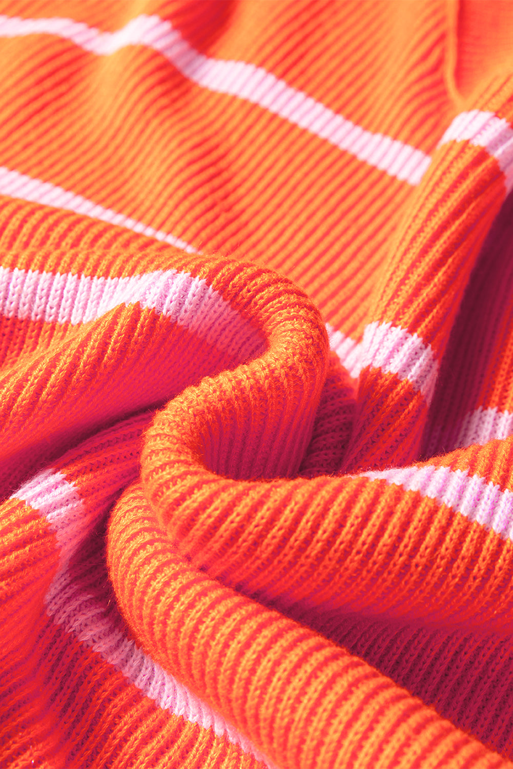 Orange Stripe Ribbed High Neck Drop Shoulder Boxy Fit Sweater - Modern Comfort