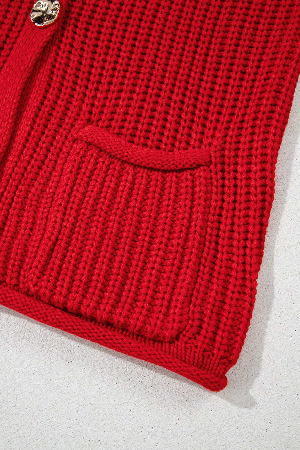 Fiery Red Solid Textured Knit Side Pockets Buttoned Sweater Vest - Bold Statement