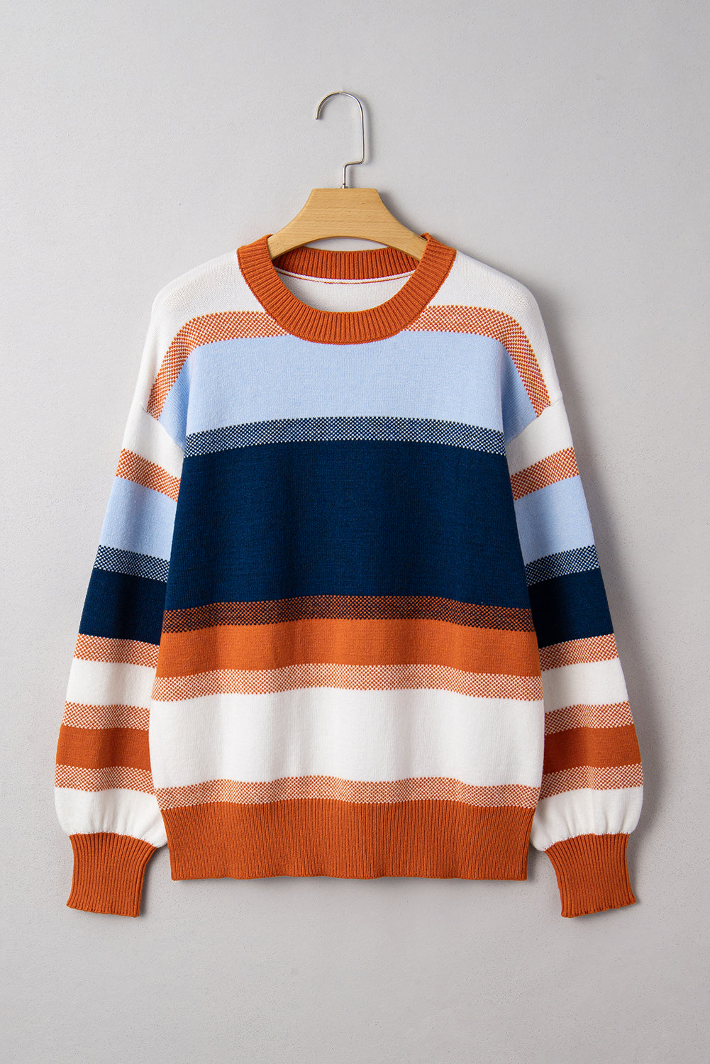 Dark Blue Color Block Round Neck Tunic Sweater - Modern Elegance