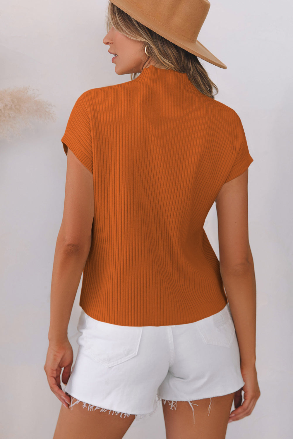 Gold Flame Pattern Patch Pocket Ribbed Knit Short Sleeve Sweater - Statement Style