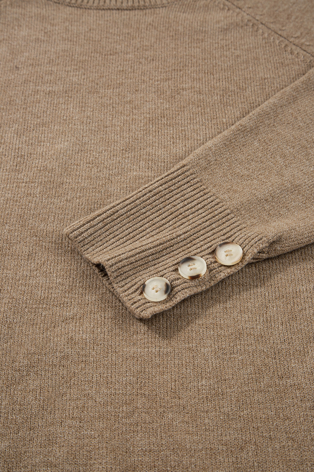 Camel Buttoned Bishop Sleeve Crew Neck Sweater - Elegant Fall Fashion
