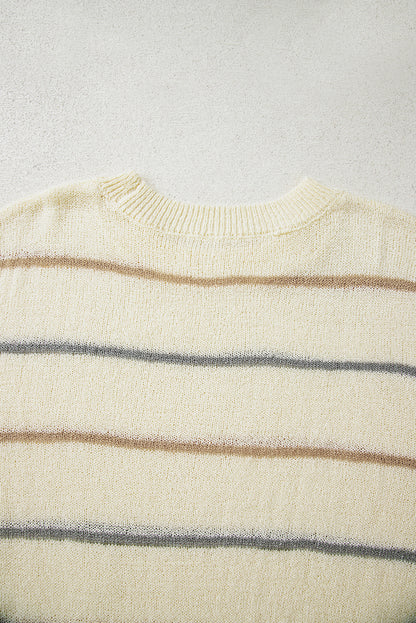 Multicolour Striped Ribbed Edge Drop Shoulder Sweater - Rainbow Style