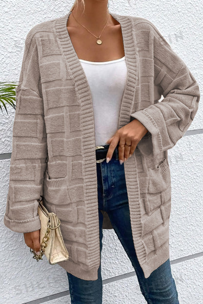 Delicacy Textured Knit Open Front Chic Cardigan with Pockets - Elegant Style