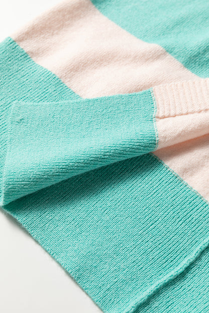 Iceland Blue Colorblock Knit Open Front Short Casual Cardigan - Cool Elegance