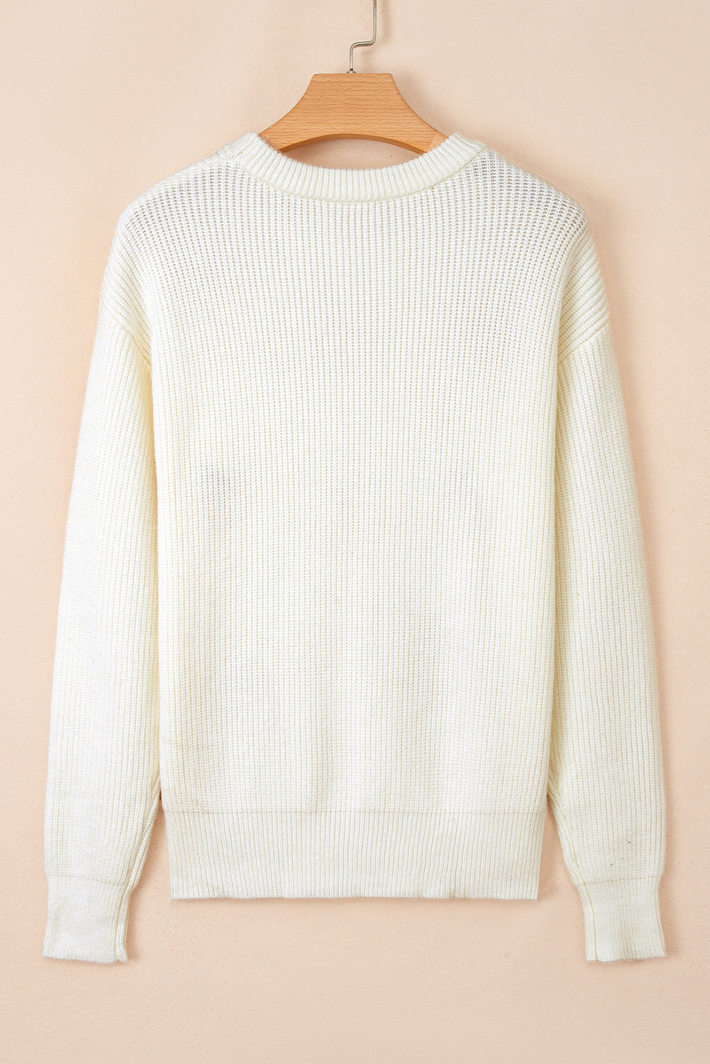 Beige Pumpkin Embroidered Ribbed Thanksgiving Halloween Holiday Sweater - Festive Style