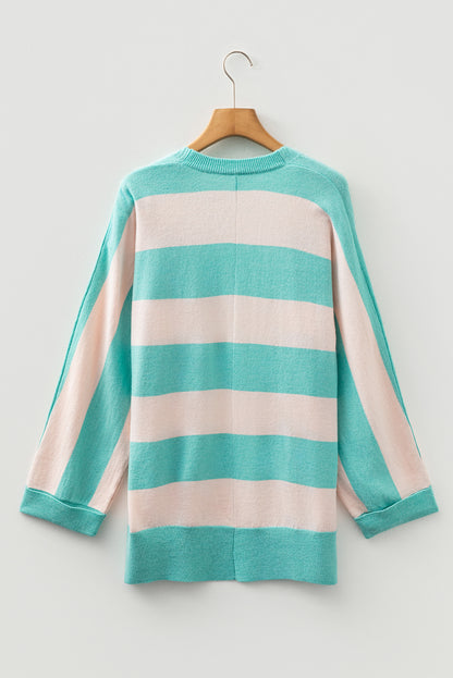 Iceland Blue Colorblock Knit Open Front Short Casual Cardigan - Cool Elegance