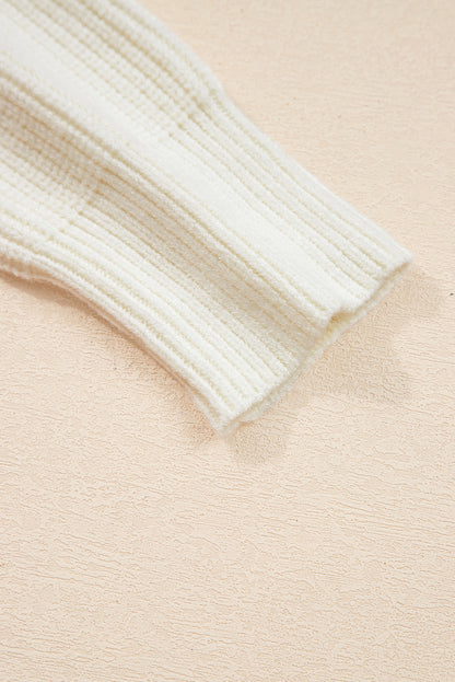 Beige Pumpkin Embroidered Ribbed Thanksgiving Halloween Holiday Sweater - Festive Style