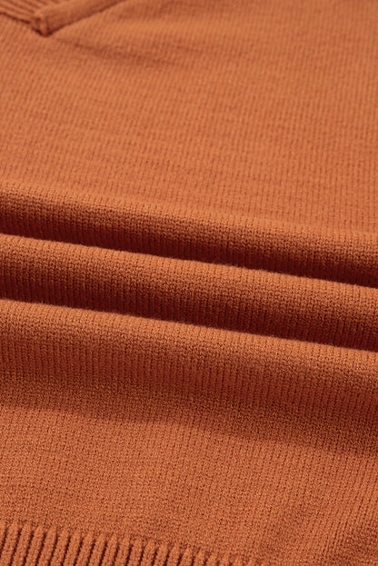 Desert Gold Colorblock Raw Edge Bubble Sleeve V Neck Sweater - Statement Style