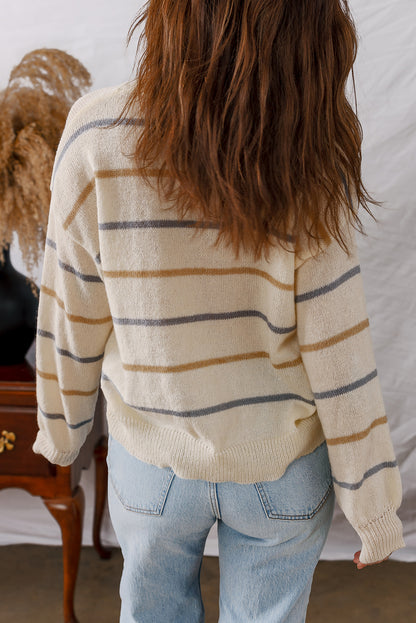 Multicolour Striped Ribbed Edge Drop Shoulder Sweater - Rainbow Style