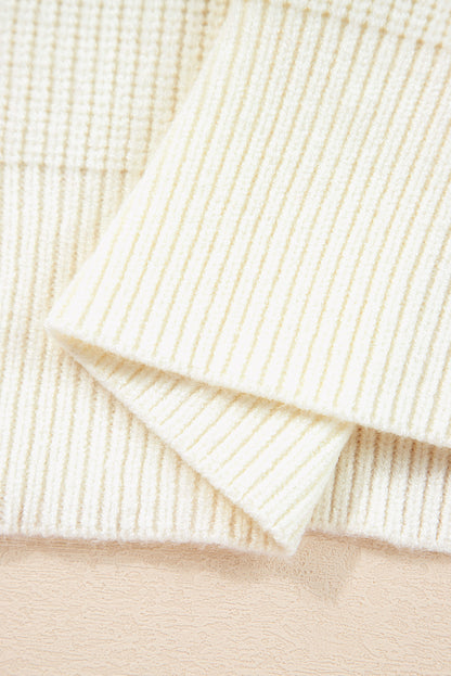 Beige Pumpkin Embroidered Ribbed Thanksgiving Halloween Holiday Sweater - Festive Style