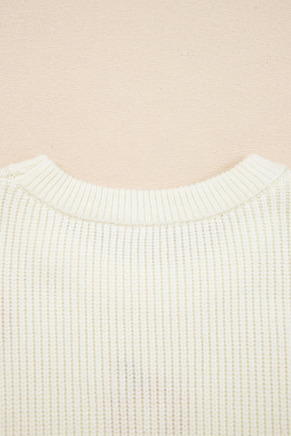 Beige Pumpkin Embroidered Ribbed Thanksgiving Halloween Holiday Sweater - Festive Style