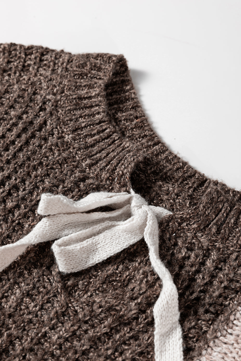 Brown Color Block Patchwork Knotted Back Loose Fit Sweater - Artistic Design