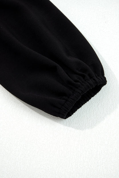Black Solid Color Ruched Detail Long Sleeve Midi Dress