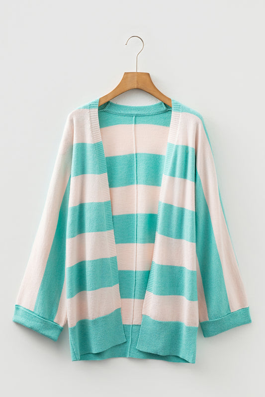 Iceland Blue Colorblock Knit Open Front Short Casual Cardigan - Cool Elegance
