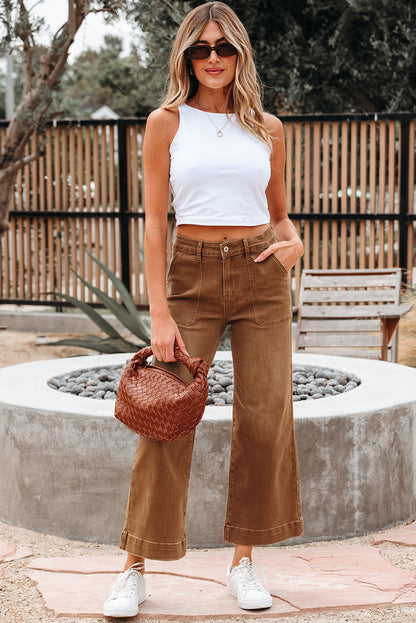 Breen Cropped High Rise Wide Leg Jeans