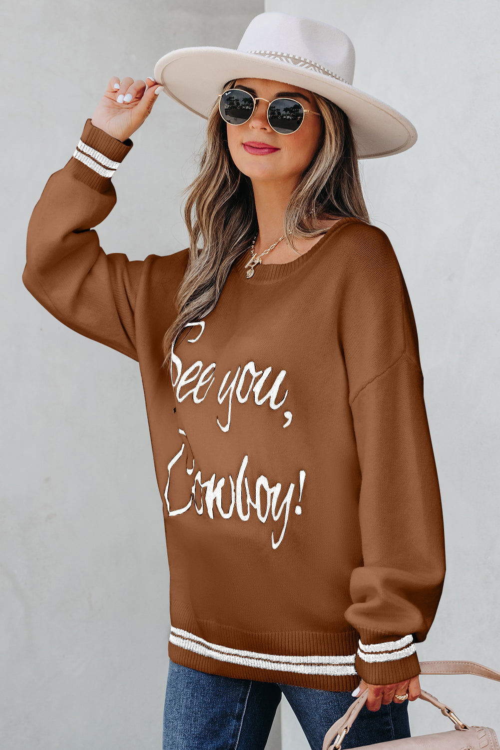 Coffee See You Cowboy Embroidered Western Graphic Sweater - Ranch Style