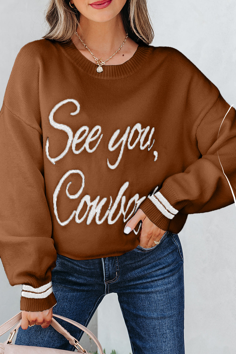 Coffee See You Cowboy Embroidered Western Graphic Sweater - Ranch Style