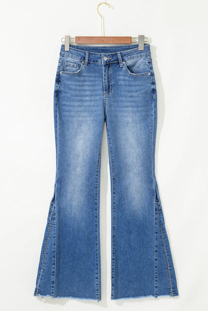 Ashleigh Blue Cut out Side Frayed Hemline Flare Jeans