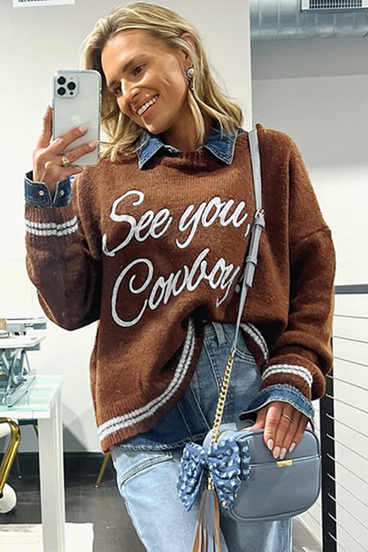 Coffee See You Cowboy Embroidered Western Graphic Sweater - Ranch Style