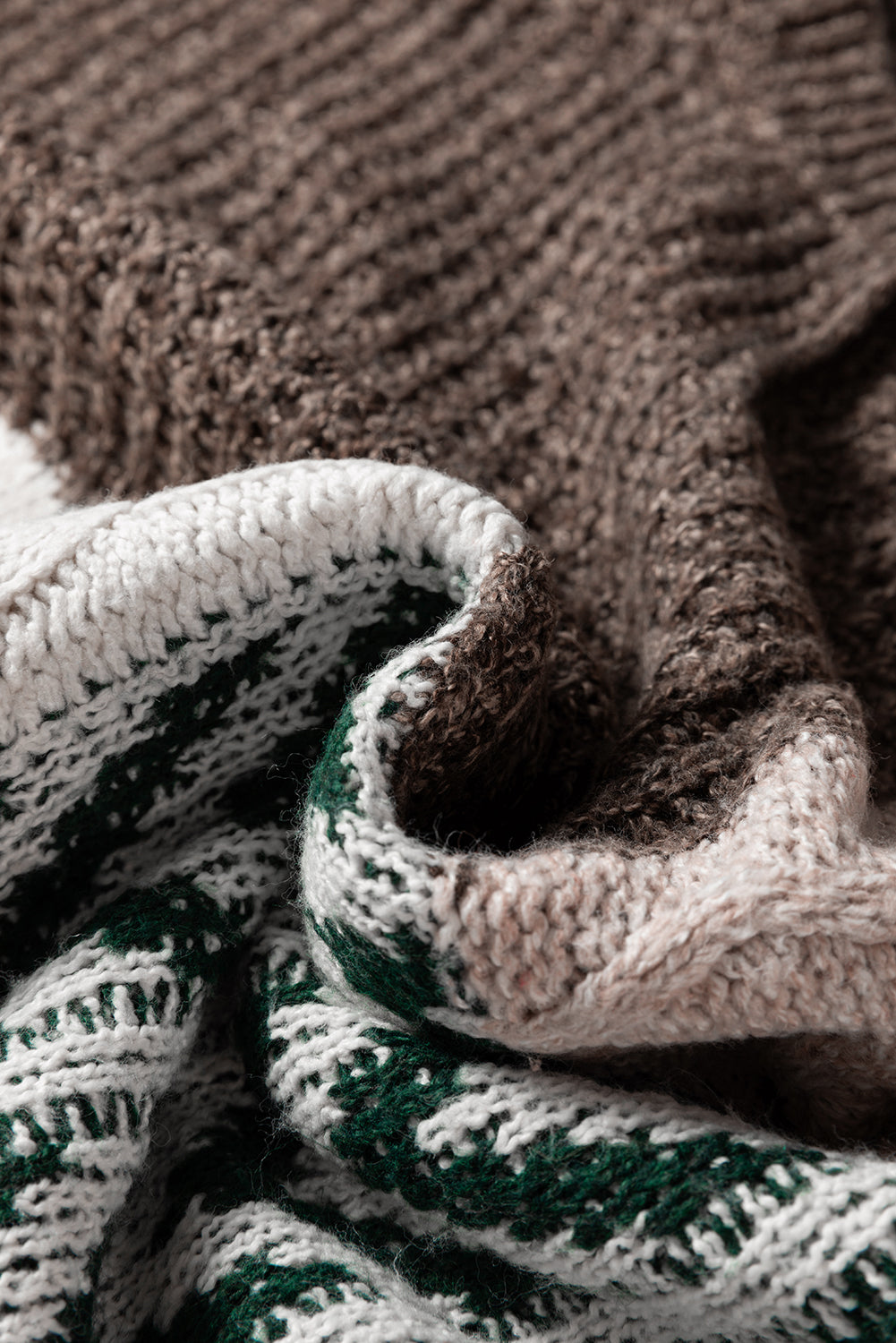 Brown Color Block Patchwork Knotted Back Loose Fit Sweater - Artistic Design