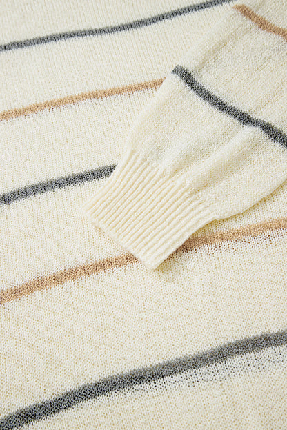 Multicolour Striped Ribbed Edge Drop Shoulder Sweater - Rainbow Style
