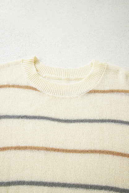 Multicolour Striped Ribbed Edge Drop Shoulder Sweater - Rainbow Style