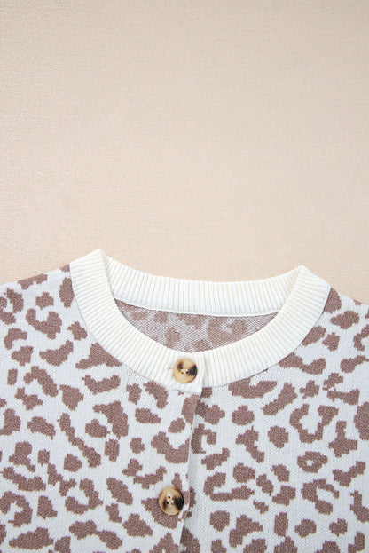 Khaki Leopard Drop Shoulder Chunky Knitted Cardigan Sweater - Wild Style